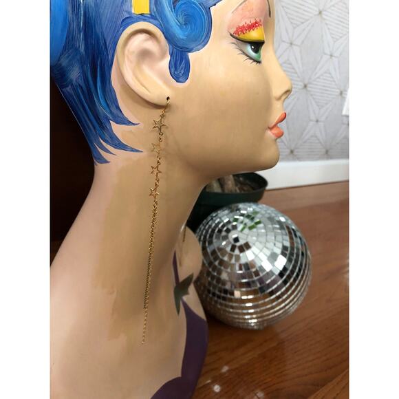 Artisan Handmade Extra long shoulder duster gold stone stars chain earrings 7” - Picture 3 of 11